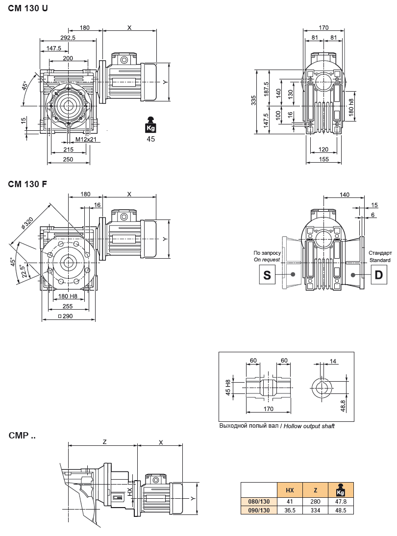 Червячный мотор-редуктор CM130 TRANSTECNO