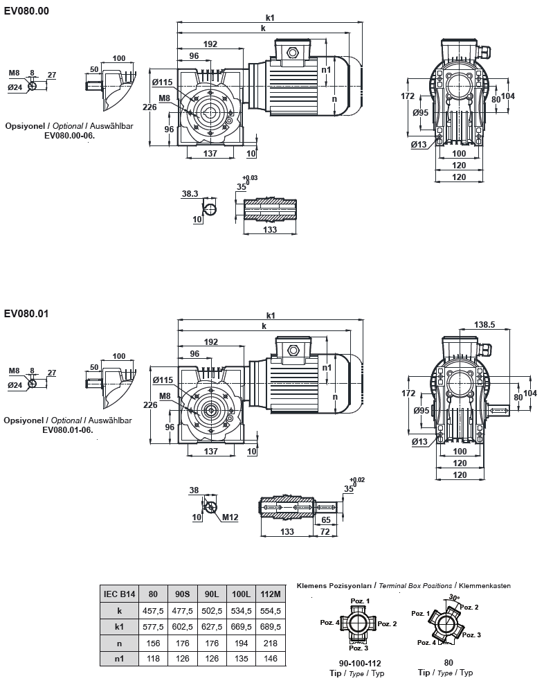 Червячный мотор-редуктор EV080 (EN080)