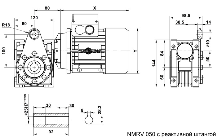 Мотор-редуктор NMRV 050 с реактивной штангой