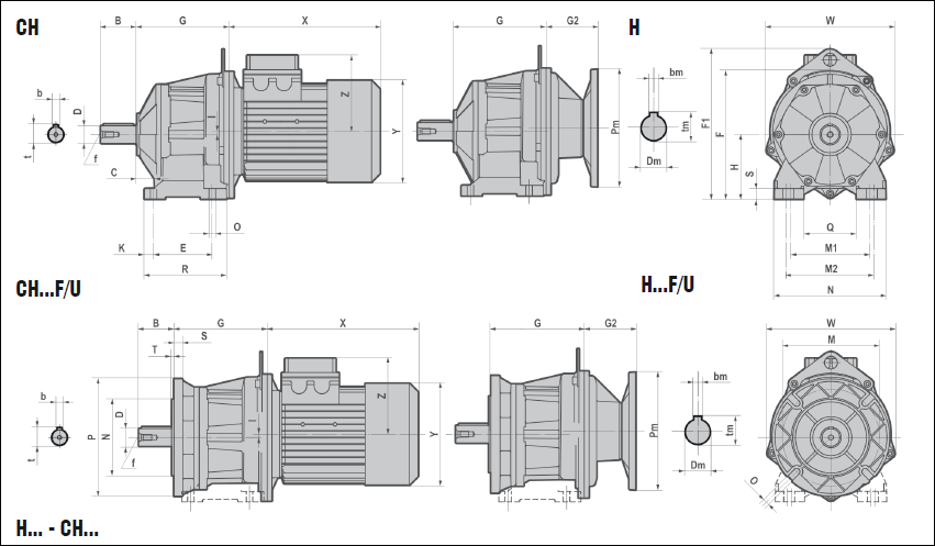 Двухступенчатые мотор-редукторы CHA32, CHA42, CHA52, CHA62