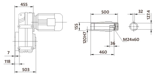Размеры мотор-редуктора FA157B (лапы / полый вал)